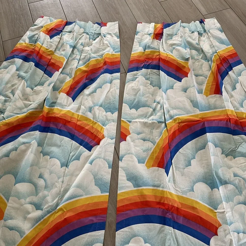 Vintage Sears Roebuck Rainbow Clouds Drapes Curtain Panels Set of 2 Pinch Pleat